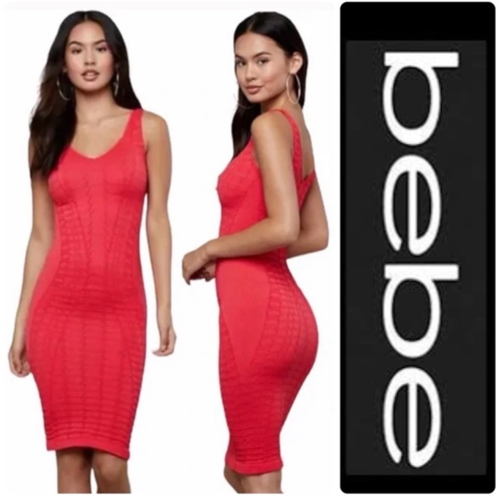 Bebe Body-con Sweetheart Neck Textured Dress Size M/L - Picture 1 of 16